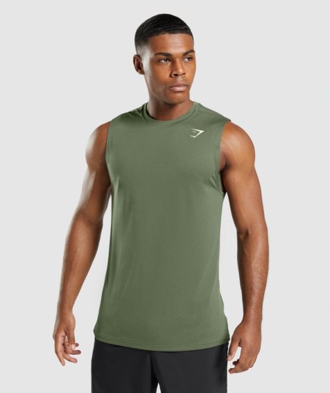 Men's Gymshark Arrival Sleeveless Tanks Olive | CA 7N0586